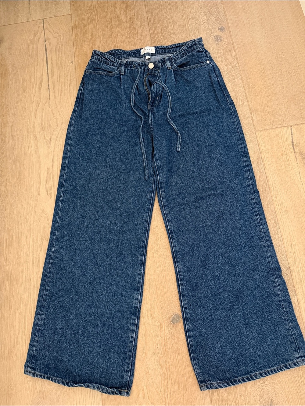 Frame Denim Wide Leg Drawstring Jeans - Dark Indigo Blue
